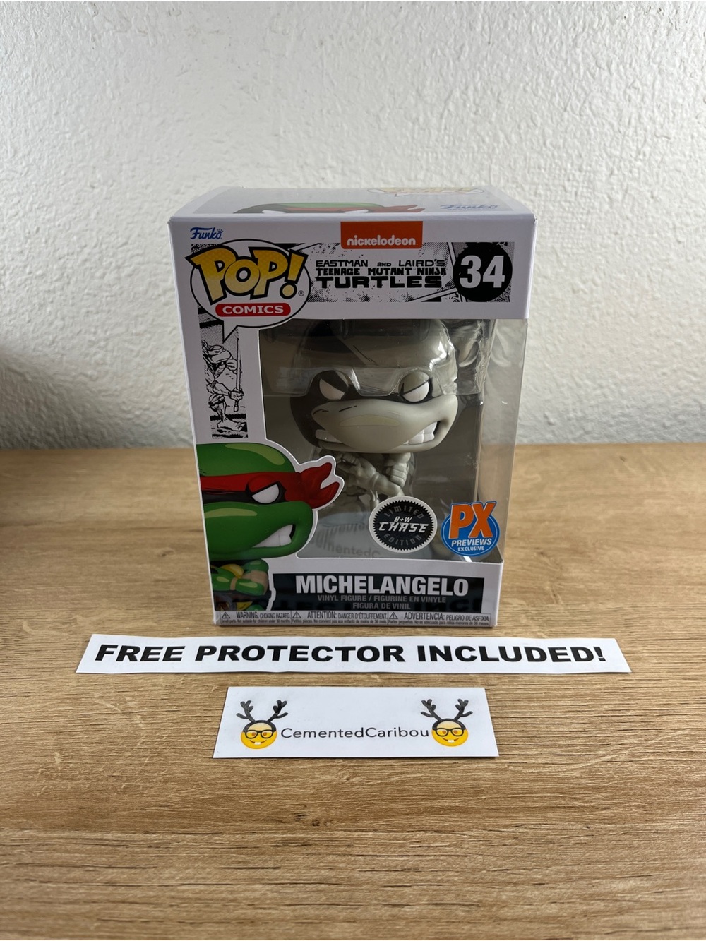 Michelangelo Chase Funko Pop #34 TMNT Black & White PX Previews Valuted NOT MINT